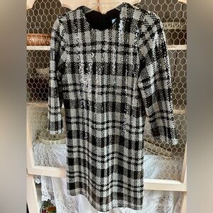 Draper James Black Sequin Accent Dress 12 Houndstooth print
